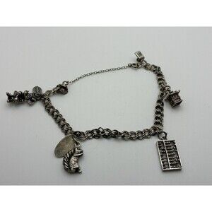 Elco Sterling Charm Bracelet Disney Sequoia Kings Canyon Abacus 4 Charms 8” VTG